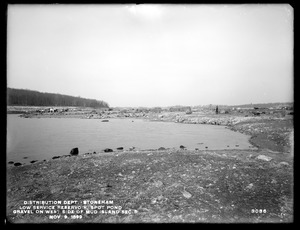 Distribution Department, Low Service Spot Pond Reservoir, mud area covered with gravel, on the west side of Mud Island, Section 5, from the east, Stoneham, Mass., Nov. 9, 1899