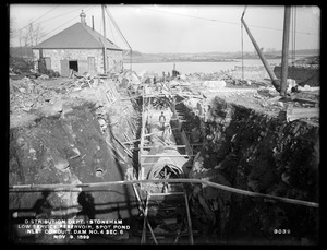 Distribution Department, Low Service Spot Pond Reservoir, inlet conduit, showing upper and lower inlets, Dam No. 4, Section 6, from the south, Stoneham, Mass., Nov. 9, 1899