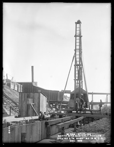 Wachusett Reservoir, North Dike, westerly portion, driving 4-inch sheeting in main cut-off trench, Sterling, Mass., Dec. 1899