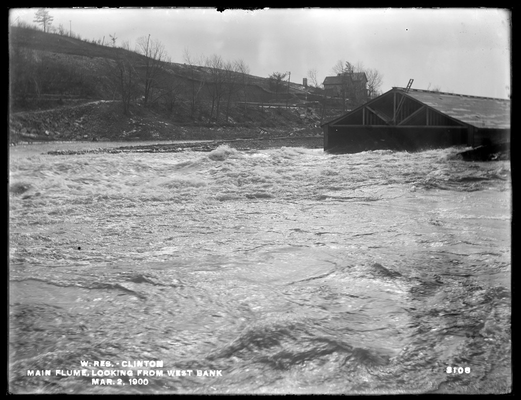 Wachusett Dam, main flume, looking from west bank, Clinton, Mass., Mar. 2, 1900