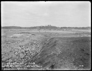 Distribution Department, Low Service Spot Pond Reservoir, unfinished riprap at Hammer Neck, Section 4, Stoneham, Mass., Apr. 9, 1900