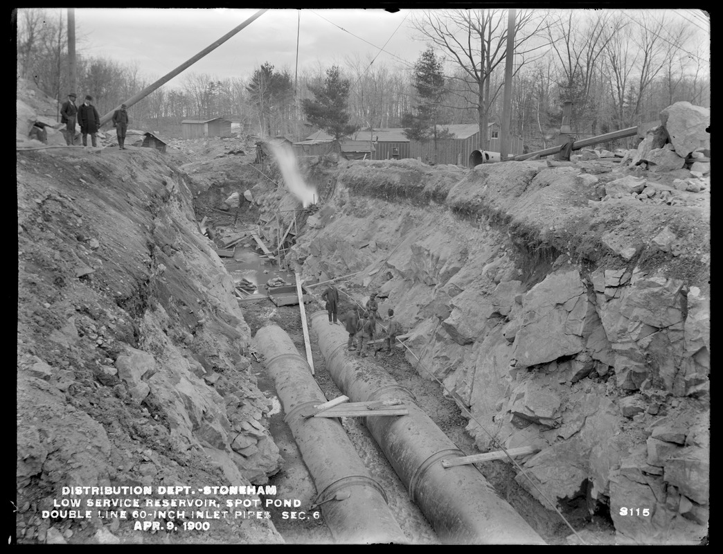 Distribution Department, Low Service Spot Pond Reservoir, double line of 60-inch inlet pipes, Section 6, Stoneham, Mass., Apr. 9, 1900