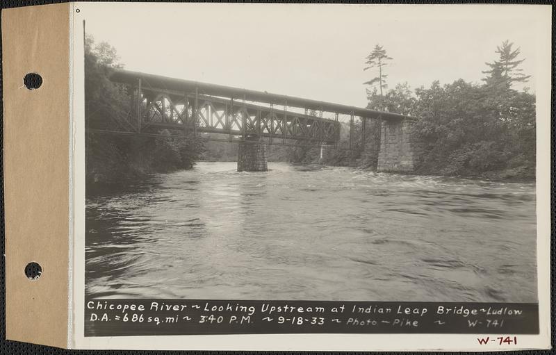 Chicopee River, looking upstream at Indian Leap Bridge, drainage area = 686 square miles, Ludlow, Mass., 3:40 PM, Sep. 18, 1933