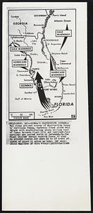 Donna’s Destructive Course-- Map shows present course of destruction taken by hurricane Donna. Darkness found storm well inland with death-dealing winds hitting east of Tampa between Plant City and Lakeland.Gale warnings are posted north of Savannah,Ga.The Miami weather bureau expects Donna to stay on present course for next 12 to 18 hours at speed of about 11 miles an hour.