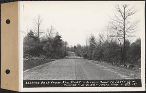 Contract No. 60, Access Roads to Shaft 12, Quabbin Aqueduct, Hardwick and Greenwich, looking back from Sta. 51+65, Greenwich and Hardwick, Mass., Oct. 21, 1938