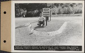 Contract No. 118, Miscellaneous Construction at Winsor Dam and Quabbin Dike, Belchertown, Ware, view of traffic island at entrance of west access road showing slanting curb, looking southwesterly, Ware, Mass., Aug. 17, 1945