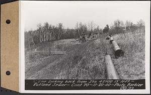 Contract No. 70, WPA Sewer Construction, Rutland, "C" line looking back from Sta. 42+00 15 feet left, Rutland Sewer, Rutland, Mass., Nov. 20, 1940