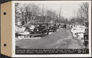 Contract No. 71, WPA Sewer Construction, Holden, looking westerly on Woodland Road from manhole 20-B, Holden Sewer, Holden, Mass., Apr. 23, 1940