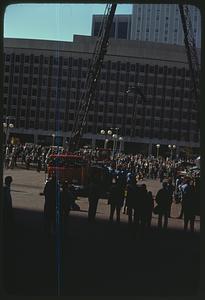 Crowds and a fire truck, Boston City Hall Plaza