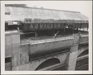 Construction of Boylston Building, Boston Public Library, granite cladding on Exeter Street façade