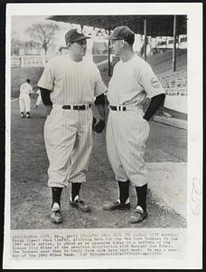 Spec Shea With the Kansas City Blues-- Frank (Spec) Shea (left), pitching hero for the New York Yankees in the 1947 world series, is shown as he appeared today in a uniform of the Kansas City Blues of the American Association with Manager Joe Kuhel. The Yankees sent Shea to their farm club here last week. He was a member of the 1942 Blues team.