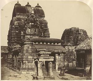 View of the Vaital Deul Temple with a shrine in the foreground, Bhubaneswar, India