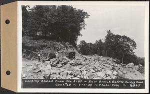 Contract No. 60, Access Roads to Shaft 12, Quabbin Aqueduct, Hardwick and Greenwich, looking ahead from Sta. 4+85, Greenwich and Hardwick, Mass., Jul. 7, 1938