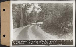 Contract No. 106, Improvement of Access Roads, Middle and East Branch Regulating Dams, and Quabbin Reservoir Area, Hardwick, Petersham, New Salem, Belchertown, looking ahead from Sta. 134+60, East Branch access road, Belchertown, Mass., Sep. 19, 1940