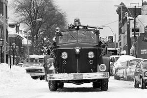 Chelsea E5 driving through Bellingham Sq. during the Blizzard of '78