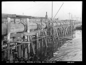 Distribution Department, Low Service Pipe Lines, raising 36-inch pipes, Wellington Bridge, Somerville, Mass., Jan. 2, 1903