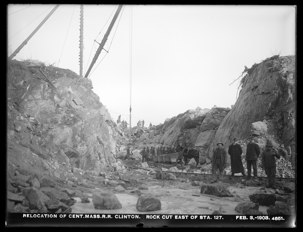 Relocation Central Massachusetts Railroad, rock cut, east of station 127, Clinton, Mass., Feb. 3, 1903