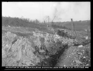 Relocation Central Massachusetts Railroad, excavating ledge, east of station 130, Clinton, Mass., Mar. 6, 1903