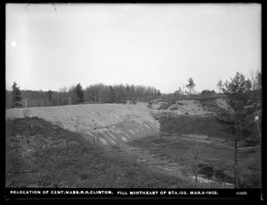 Wachusett Reservoir, relocation Central Massachusetts Railroad, fill northeast of station 192, Clinton, Mass., Mar. 6, 1903