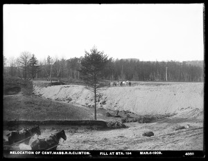 Wachusett Reservoir, relocation Central Massachusetts Railroad, fill at station 194, Clinton, Mass., Mar. 6, 1903