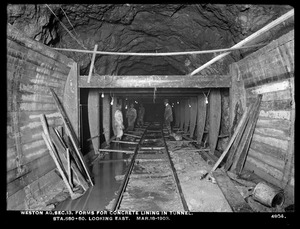 Weston Aqueduct, Section 13, forms for concrete lining in tunnel, station 550+50, looking east, Weston, Mass., Mar. 18, 1903
