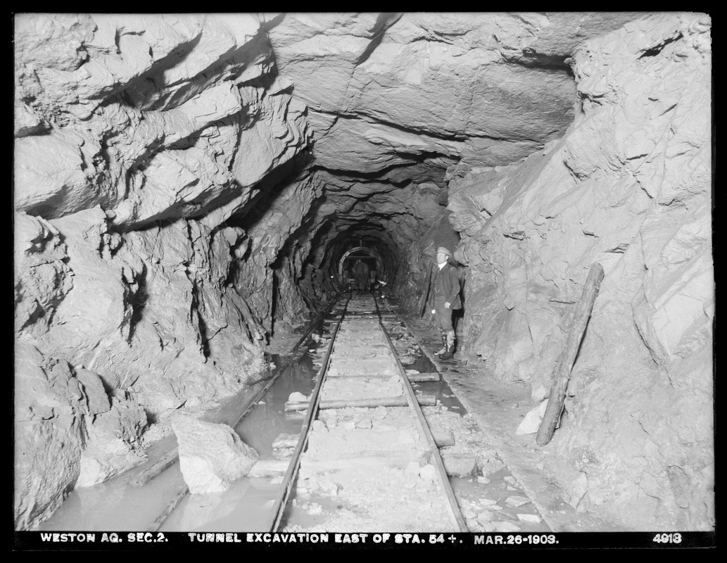 Weston Aqueduct, Section 2, tunnel excavation, east of station 54+, Framingham, Mass., Mar. 26, 1903