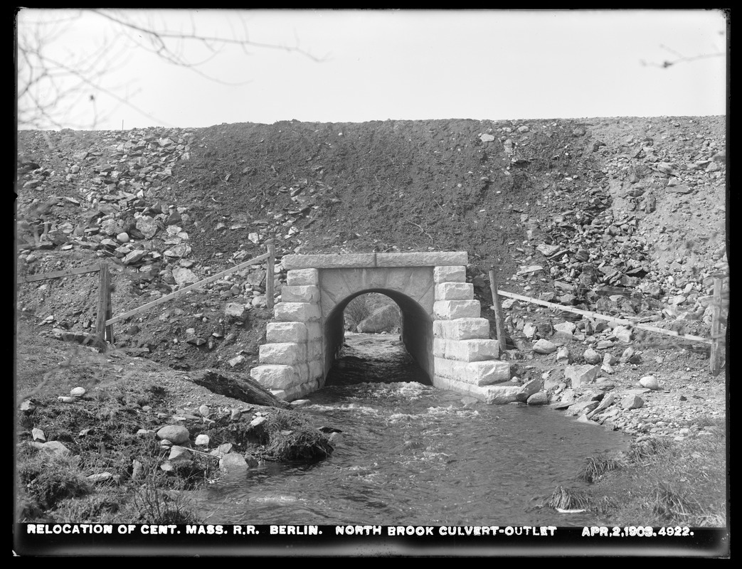 Relocation Central Massachusetts Railroad, North Brook culvert outlet, Berlin, Mass., Apr. 2, 1903