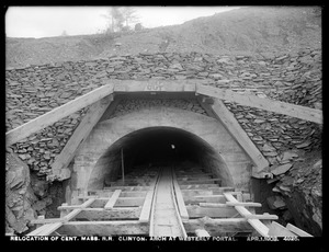 Relocation Central Massachusetts Railroad, arch at westerly portal, Clinton, Mass., Apr. 1, 1903