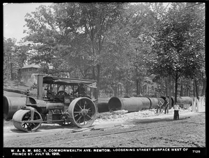 Distribution Department, Weston Aqueduct Supply Mains, Section 5, loosening street surface west of Prince Street on Commonwealth Avenue, Newton, Mass., Jul. 13, 1915