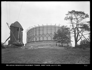 Distribution Department, Southern Extra High Service Bellevue Reservoir, west side of masonry tower, Bellevue Hill, West Roxbury, Mass., Jul. 17, 1915