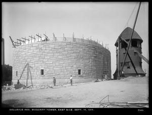 Distribution Department, Southern Extra High Service Bellevue Reservoir, east side of masonry tower, Bellevue Hill, West Roxbury, Mass., Sep. 16, 1915