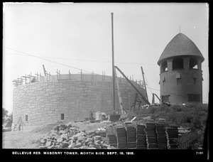 Distribution Department, Southern Extra High Service Bellevue Reservoir, north side of masonry tower, Bellevue Hill, West Roxbury, Mass., Sep. 16, 1915