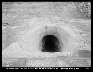 Sudbury Department, Sudbury Dam Hydroelectric Power Plant, outlet for Framingham Reservoir No. 3 service, Southborough, Mass., Nov. 2, 1915