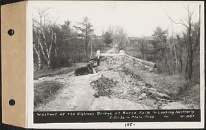 Washout at the highway bridge at Barre Falls, looking north, Barre, Mass., Mar. 31, 1936