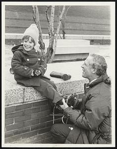 Getting ready to skate City Hall Plaza - Christopher White 3 yrs. gets helping hand from Dad - the mayor mayor said to cold for him to skate