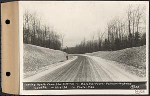 Contract No. 41, Extension of Belchertown-Pelham Highway, Belchertown, Pelham, finished road, looking north from Sta. 474+10, Belchertown and Pelham, Mass., Dec. 6, 1934