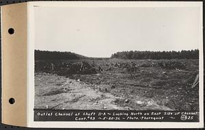 Contract No. 49, Excavating Diversion Channels, Site of Quabbin Reservoir, Dana, Hardwick, Greenwich, outlet channel at Shaft 11A, looking north on east side of channel, Hardwick, Mass., May 20, 1936