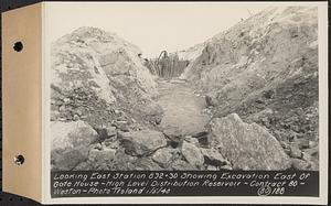 Contract No. 80, High Level Distribution Reservoir, Weston, looking east Sta. 892+30 showing excavation east of gatehouse, high level distribution reservoir, Weston, Mass., Jan. 5, 1940