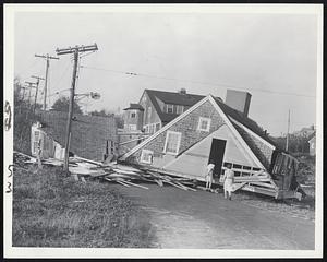 Beach Club Wrecked - The Hyannisport Beach Club headquarters was completely wrecked and blown across the street by the storm.