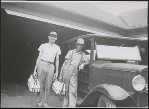 William Sanderson and son Neal Sanderson delivering milk