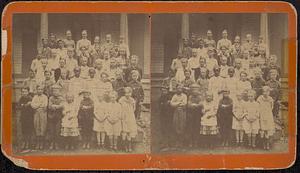 High school students in front of school (Pepperell Academy/Grange building)