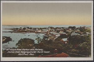 Birdseye view harbor and railway, station from Congregational Church tower, Wellfleet, Mass.