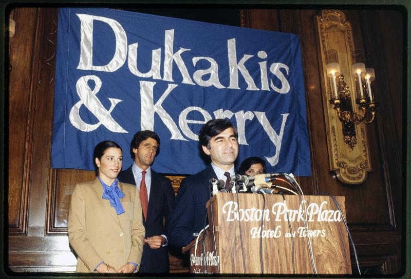 Boston: 1982 - Mike Dukakis at news conference after election as Gov.