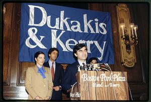 Boston: 1982 - Mike Dukakis at news conference after election as Gov.