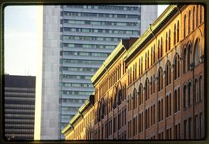 Boston (circa 1990) looking down Summer St. towards Federal Reserve Bld.
