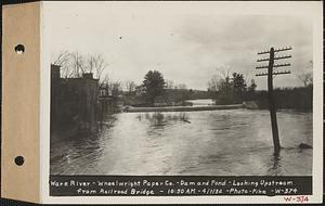 Ware River, Wheelwright Paper Co., dam and pond, looking upstream from railroad bridge, Barre, Mass., 10:50 AM, Apr. 1, 1932