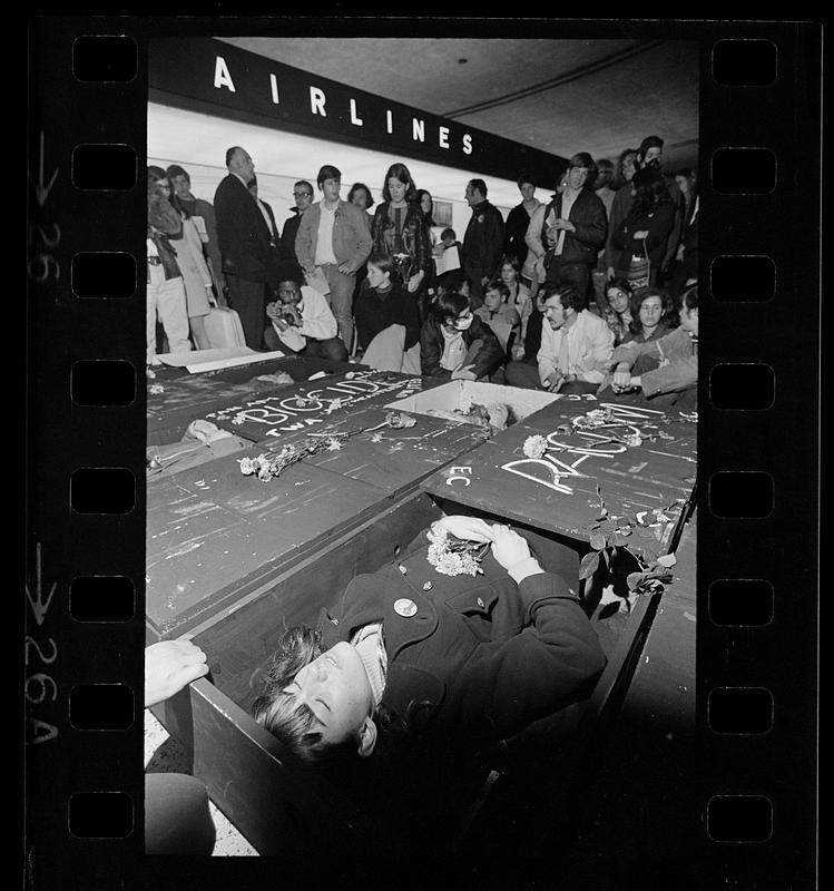 Earth Day demonstration (note coffins), Logan Airport