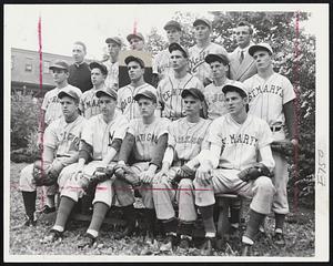 Catholic League Baseball All-Stars who will face Boston All-Stars at Fenway Park the night of June 13. Rear row (left to right) - Rev. John P. Carroll, CYO director; Jim Quinn, Matignon; Ernie LeDuc, Malden Catholic; Pete Margarita, St. Clement's; Charlie Mellen, Keith; Coach Paul Banks, Mission. Middle row - Bob Gulla, Malden Catholic; Bill Kennedy, St. Mary's of Lynn; Joe Freni, Columbus; George McCafferty, Lawrence Central; Bob Nadeau, St. John's of Cambridge; Gerry Ridge, St. Mary's of Brookline. Front row - Ed Landry, Matignon; Harry Melia, Mission; John Mulkerin, Matignon; Jim DePietro, St. Clement's, and Dick Farrell, St. Mary's of Brookline.