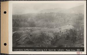 Contract No. 30, Stream Control Works at Main Dam, Swift River Reservoir, Belchertown, Enfield, Ware, upstream cofferdam, looking northeast, Belchertown, Mass., Nov. 23, 1931