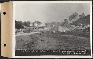 Contract No. 51, East Branch Baffle, Site of Quabbin Reservoir, Greenwich, Hardwick, looking southerly at culvert, east branch baffle, Hardwick, Mass., Aug. 21, 1936